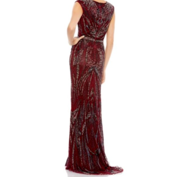 MAC DUGGAL 5227 BEADED CAP SLEEVE THIGH SLIT WINE/BURGUNDY GOWN sz 4 - Picture 6 of 6